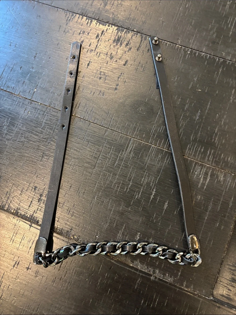 Express Black Faux Leather Belt with Silver Chain Accent Small